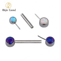 High Polished Titanium Bezel Set Threadless Cubic Zircon or Opal Nipple Ring